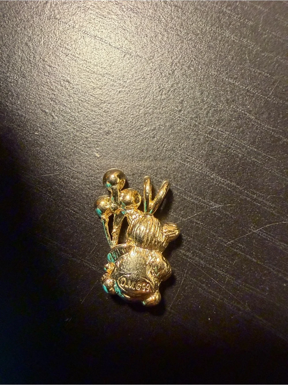 Gold Teddy Bear Charm with Emerald Green Stone and Clear Crystals
